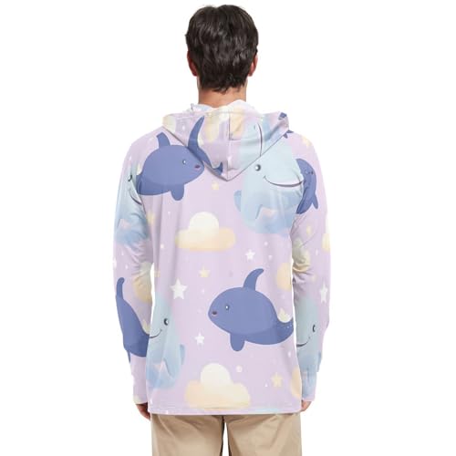 xigua Cute Cartoon Dolphins Men's UPF 50+ Sun Shirts Quick Dry Sun Protection Hoodie With Long Sleeve 11053