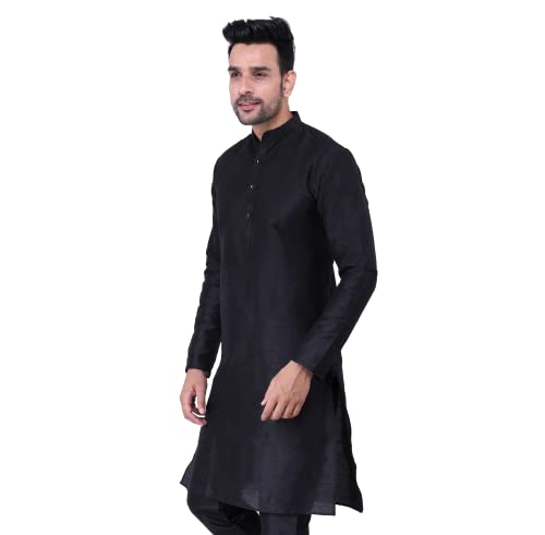 Image of Sadree Men's Silk Blend, Knee Length, Full Sleeve, Mandrin Collor, Solid Style, Attractive Colour, Solid Plain Kurtas