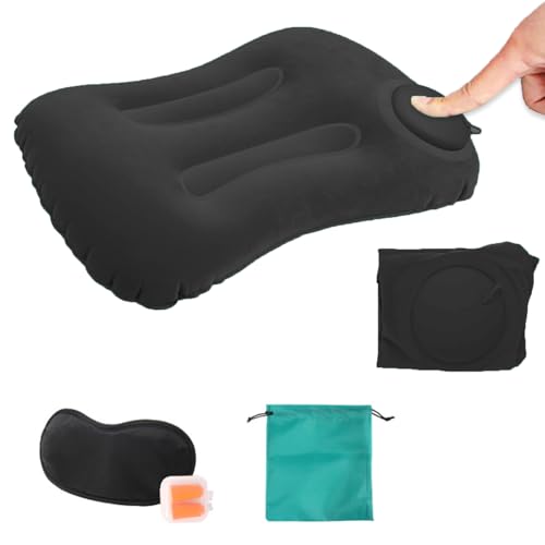 Ultralight Inflatable Camping Pillows Compressible Compact Inflatable Comfortable Ergonomic Pillow for Neck & Lumbar Support While Camping Backpacking Hiking-Black