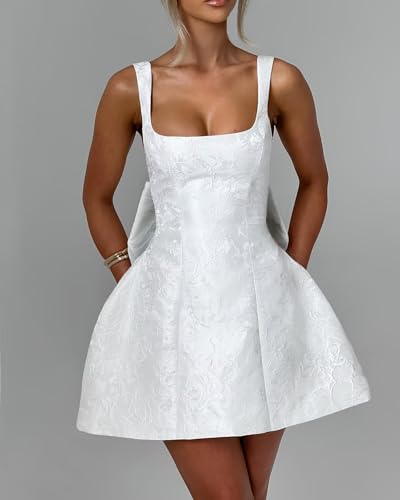 Jacquard Satin Homecoming Dresses for Teens Square Neck A Line Short Prom Cocktail Party Gown with Bow4