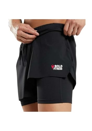 Image of BOLD FITNESS 2 in 1 Active Dual Shorts with Inner Tights Layer | Men's Double Layer Short for Running, Gym & Sports