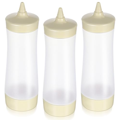 Anneome 3pcs Dressing Condiments Vinegar Oil and Bottle Squirt Squeeze Crafts Beige Reataurant Bbq Condiment With Dispenser Tip Clear Jam Kitchen Dressings Syrup Sauces Dispensers Mustard