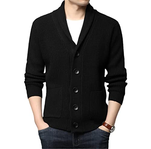Pull tricot torsadé noir Haitpant homme en laine épaisse pour éviter le froid d'hiver M