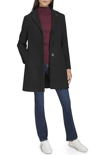 Calvin Klein Women's Classic Faux Wool Overcoat – Long Button Front Winter Jacket, Black, L