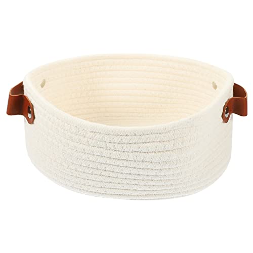 Happyyami Woven Cotton Rope Storage Basket with Handles Organizer for Toilet Perfume and Sundries Stylish Decorative Basket for Bedroom Bathroom and Office Use