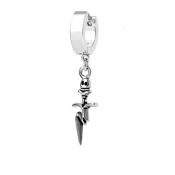 the men thing SKULL DAGGER SILVER - Pure Titanium Steel Ear Hoop Earrings for Men & Boys-picture-33
