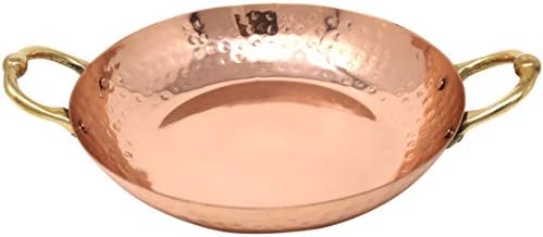 ShalinIndia Indian Copper Cookware Karahi Pot with Brass Handles Kitchen Utensil Hand Hammered Capacity,250 ml