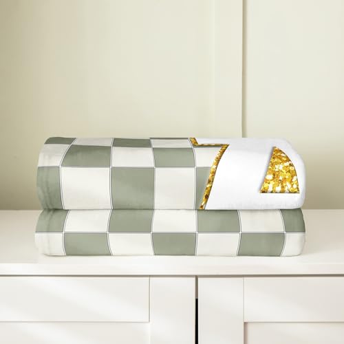 Image of Erosebridal Sage Green Checkered Fleece Blanket Throw 50 inchx60 inch Plaid Initial A Flannel Blanket Personalized Monogram Fuzzy Plush Throw for Kids Boys Girls,Fashion Grids Gingham Decor for Bed Couch