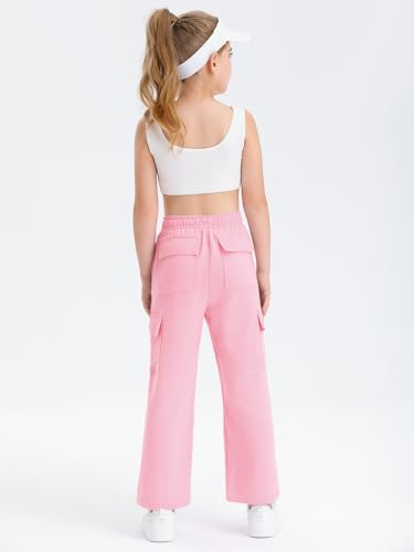 Image of Girls Kids Cargo Sweatpants Wide Straight Leg Jogger Pants 5-14 Years