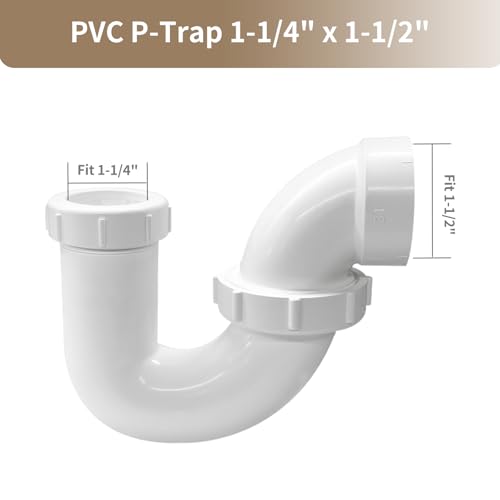 Image of LESSO P Trap PVC 1-1 /4 x 1-1 /2 Inch for RV Drain | Bathroom Kitchen Sink Drain Pipe Tubular Kit with Threaded Adapter Ring Plastic Nut (Slip x H)