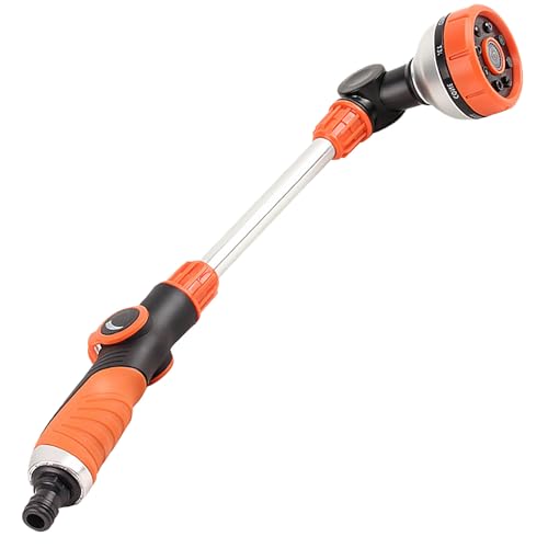 Forhandy Gießstab Lang 47CM Gießstab mit 180Schwenkkopf 8 Sprühbilder Gartenbrause mit Einhand Daumenkontrolle Gartenbrause Lang für Ampelpflanzen Beete