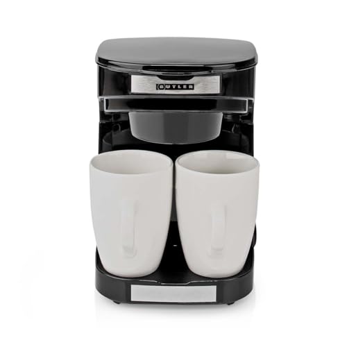 Butler Cafetera compacta - 2 tazas de porcelana - 0,25 L - 450 W - Ahorro de energía - Apagado automático - Filtro de nailon reutilizable - Ideal para caravanas, casas de vacaciones y cocinas pequeñas