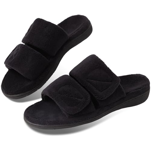 Magtoe Adjustable House Slippers for Women Arch Support Open Toe Indoor Slip on Slides Shoes with Memory Foam Indoor Use