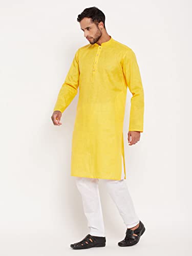Image of VM Men's Cotton Blend Kurta Pyjama Set (VMMK102YWnPWH 38 Beige