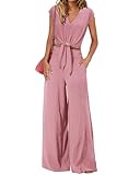 PRETTYGARDEN Ladies 2 Piece Outfits Plain Crop Tops Loose Fit Wide Leg Pants With Pockets Cute Summer Matching Sets(Solid Pink,Large)