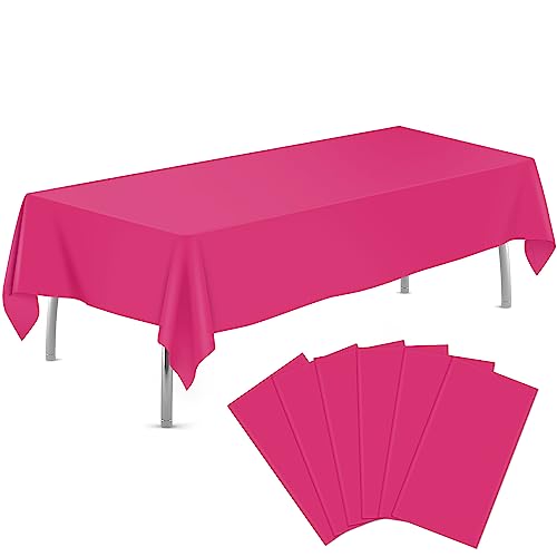 Image of tujol Hot Pink 6 Pack Plastic Table Cloth 54 inch x 108 inch, Disposable Tablecloths Rectangle Table Cover, Plastic Tablecloths for Parties