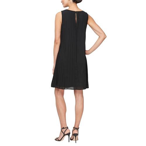 Image of S.L. Fashions Women's Short Sleeveless Pleated A-line Dress with Cutout Neckline