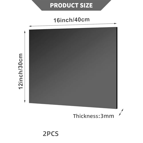 Image of 2 Pcs 12 x16 Inch Black Acrylic Mirror Sheet, 1 /8 Inch Thick Opaque Glossy Mirror, Plexiglass Mirror Sheets with Protective Film, Rigid Mirror Sheets for Sawing, DIY, Laser Cutting and Engraving