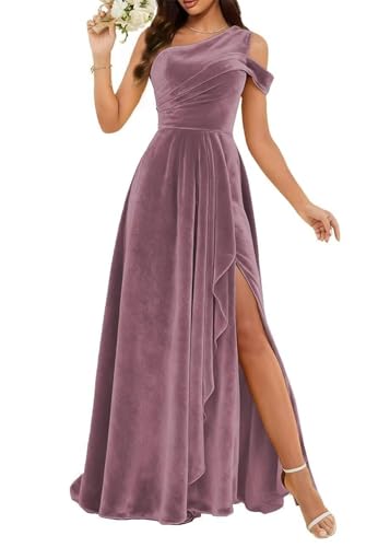 Robe en velours de demoiselle d'honneur asymétrique chic WQL054