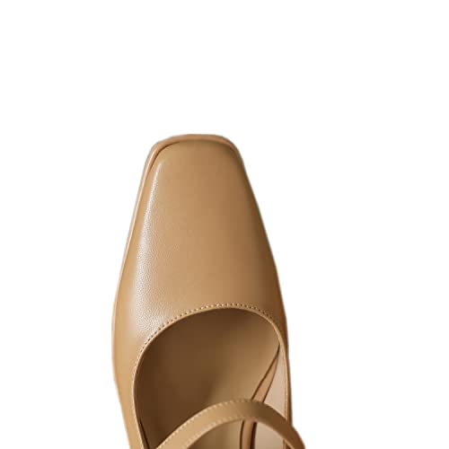 TinaCus Women's Genuine Leather Handmade Classic Square Toe Mid Heel Buckle Closure Mary Jane Pumps3