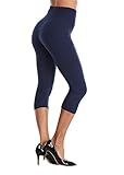 Kotii Women's Soft Capri Leggings 3/4 Cropped Leggings High Waisted Capris Tights Navy Blue