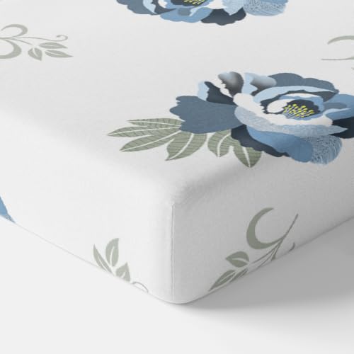 Image of LORETO - A QUALITY LINEN BRAND 210 TC 100% Pure Cotton Double /Queen Fitted Bedsheet with 2 Pillow Covers for 78 x 60 Inch Mattress, All-Around Elastic, 8 Inch Deep Pocket, Navy Floral