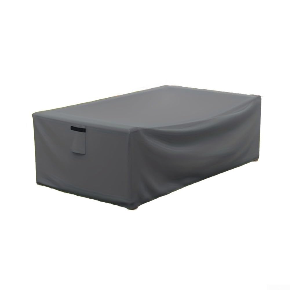 Feeshoppher Garden Furniture Covers Heavy Duty Outdoor Coffee Table Protector Windproof Straps UV Resistant Fabric Grey 122x71x33 CM