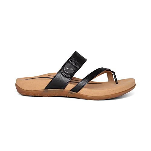 Image of Aetrex Izzy Memory Foam Footbed Faux Leather Adjustable Slide Orthopedic Sandals for Women - Pressure Relief Pain Arch Support Sandals Women's