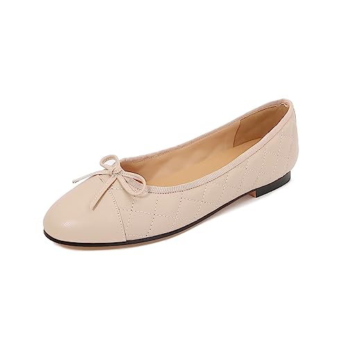Image of Women's Cap Toe Ballet Flats Two Tone Bow Flats Round Toe Shoes for Women Slip on Casual, Work, Dress Flats Pumps for Women