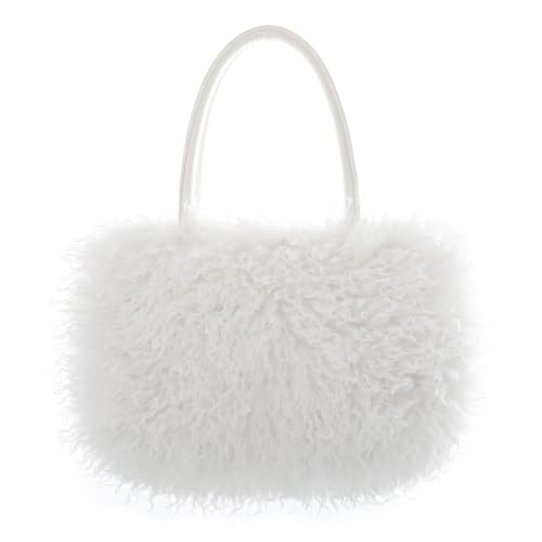 Image of Women's Fuzzy Tote Bag Curly Handbag Furry Shoulder Bag Large Plush Top Handle Purses Winter