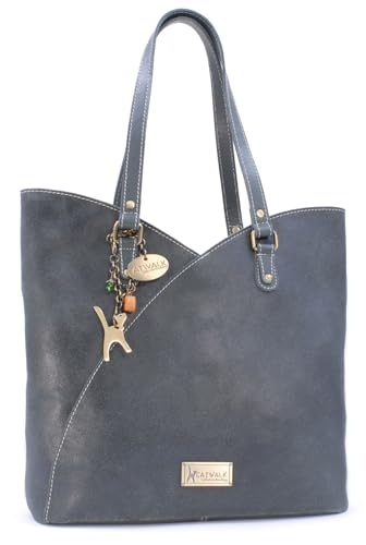 Catwalk Collection Handbags - Grande Tote Bag in Pelle Invecchiata - Borsa a Spalla Tulipano da Donna - Borsa a Mano da Lavoro - Abigail - Verde