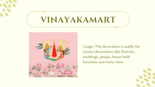 Image of Light Pink Background with a Central Sacred Namam with Lord Venkateswara and Padmavathi Holding Hands, Big Pink Lotuses, White Cows, and a Temple Dome Backdrop 8x8 Feet | varalaxmi vratham Backdrop