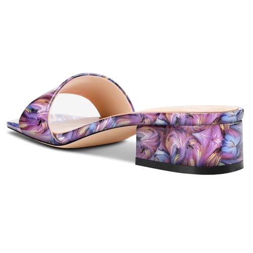 Image of TNYNFBEB Womens Chunky Block Low Heel Open Square Toe Sandals Mules Shoes Slip-on Prom Party Dress Patent Leather 1.4 Inches Heels