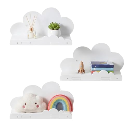Generico Estantes suspendidos blancos – 3 piezas decoración de pared 29,5 x 34,8 x 15 cm | Decoración para dormitorio de cuento de hadas, habitación de niñas, baño, casa, salón, dormitorio, oficina