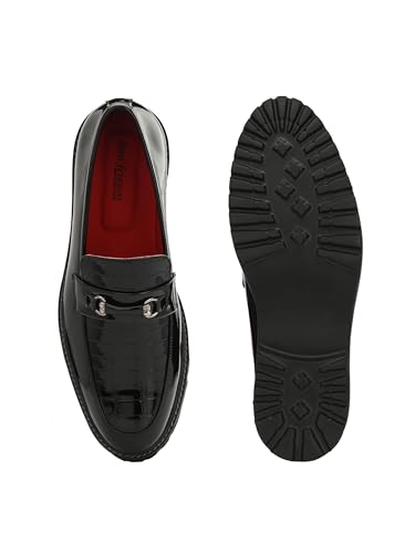 Image of San Frissco Men's Loafers Glossy Shine Shoes with Buckle /Anti-Slippery Wrinkle Free Synthetic Upper Slip-On Loafers /Stylish Lightweight and Comfortable Formal Shoe
