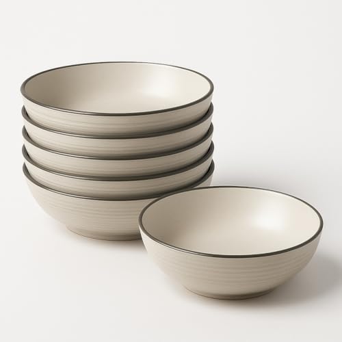 Conjunto com 6 Pratos Fundos de Cerâmica 21cm Branco Fosco com Bo...