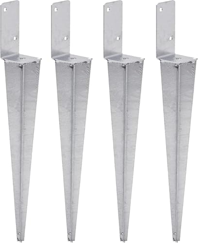 TRIBECCO 4 soportes universales para postes, para clavar, L, galvanizados en caliente, manguito de impacto para suelo, ancla, acero plateado (4, 70 x 600)