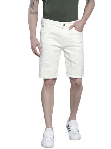 Image of The Indian Garage Co Men Slim Fit Solid Mid-Rise Denim Shorts