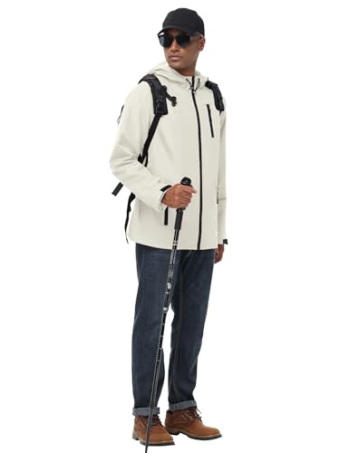 Image of Avoogue Mens Waterproof Lightweight Rain Jacket Breathable Active Outdoor Hooded Raincoat Casual Trendy Jackets Work Jacket