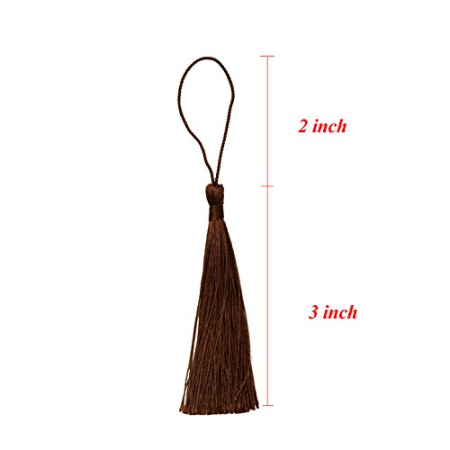 Image of 100pcs 13cm /5 Inch Silky Floss Bookmark Tassels with 2-Inch Cord Loop and Small Chinese Knot for Jewelry Making, Souvenir, Bookmarks, DIY Craft Accessory (Dark Chocolate)