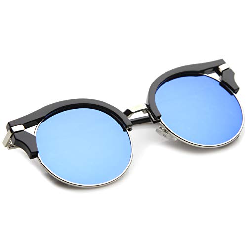 zeroUV Round Half-Frame Cutout Color Mirror Flat Lens Cat Eye Sunglasses 56mm4
