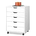 DEVAISE 5-Drawer Chest, Wood Storage Dresser Cabinet with Wheels, White