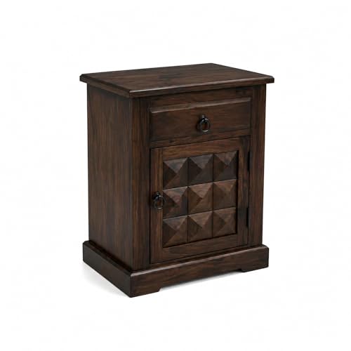 Image of SONA ART & CRAFTS Diamond Solid Sheesham Wood Bedroom Set | King Size Bed Without Storage, Wardrobe, Cabinet with Mirror & Two Bedside Tables - Walnut Finish (Assembly Included)