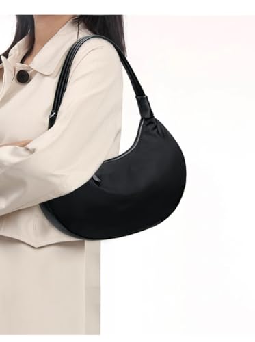 Black Shoulder Crescent Bag for Women Trendy Handbag and Purses, Convenient Nylon Crossbody Hobo Bag with Adjustable Strap3