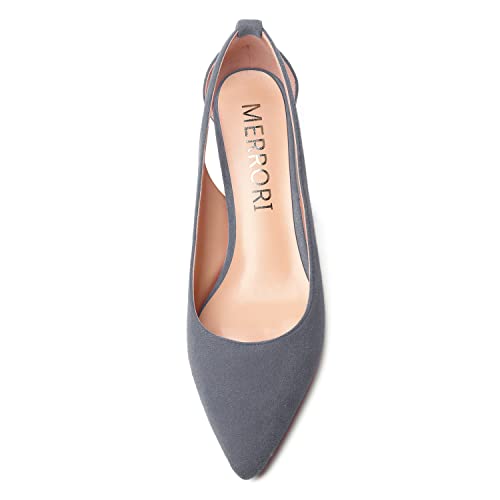 MERRORI Womens Pointed Toe Dress Slip On Suede Evening Chunky Low Heel Pumps Shoes 1.5 Inch3