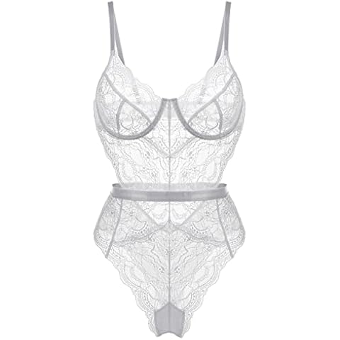Lidogirl Women Lace Bodysuit One Piece Babydoll Sleeveless Snap Crotch Bodysuit Cover
