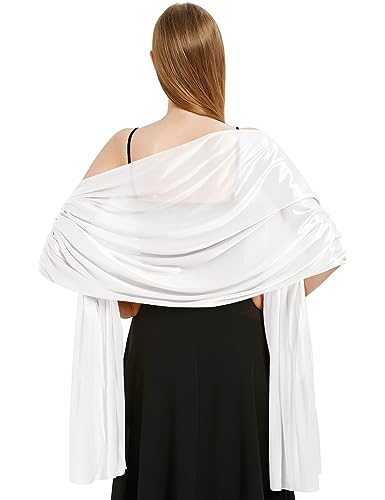heekpek Schal Damen Leicht Seidensatin Schal Stola Damen Elegant Übergroßer Stola Festlich Umschlagtuch Damen Glitzer Lang Schal für Ganzjährig, Weiß