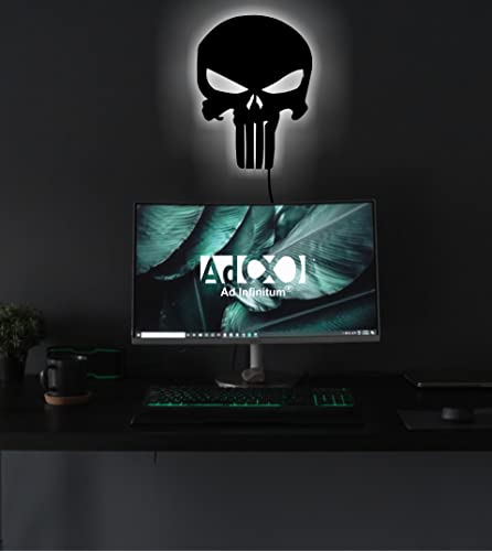 AD INFINITUM ® The Punisher 16 Colors LED Wall Lamp with Mobile App Control, Comic Lover, Man Cave, Night Lamp, for Gift, Kids Room, Gaming Setup, Gaming Room (Punisher)