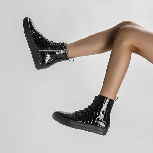 Image of IMPREMEY Women's High Top Sneakers Lace Up PU Leather Shoes with Thick Soles and Zipper, Fashionable Walking Shoes