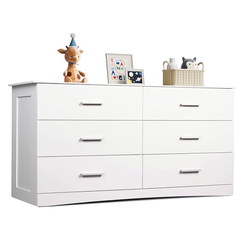 WLIVE White Dresser with 6 Drawers, Wide Wood Chest of Drawers for Bedroom, Large White Storage...